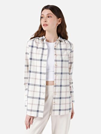 Normal Kesim Shirt Yaka Bej Kadın Uzun Kol Gömlek Cl1067149