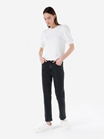 891 Maya Dar Kesim Orta Bel Düz Paça Siyah Jean Kadın Pantolon Cl1067209