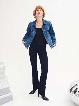 Slim Fit Orta Bel Boru Paça Siyah Kadın Pantolon Cl1067235