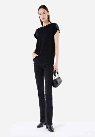 Slim Fit Yüksel Bel Ispanyol Paça Kadın Denim Jean Pantolon