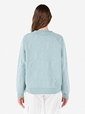 Normal Kesim Bisiklet Yaka Baskılı Yeşil Kadın Sweatshirt Cl1067320