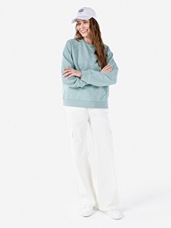 Normal Kesim Bisiklet Yaka Baskılı Yeşil Kadın Sweatshirt Cl1067320