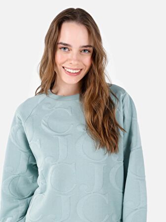 Normal Kesim Bisiklet Yaka Baskılı Yeşil Kadın Sweatshirt Cl1067320