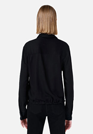 Regular Fit Shirt Neck  Kadın Siyah Uzun Kol Gömlek Cl1067341