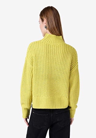 Regular Fit Dik Yaka Düz Kadın Yeşil Kazak