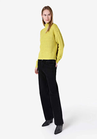 Regular Fit Dik Yaka Düz Kadın Yeşil Kazak