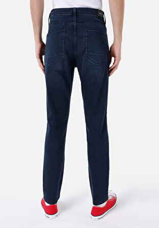 Regular Fit Orta Bel Daralan Paça Erkek Koyu Mavi Jean Pantolon