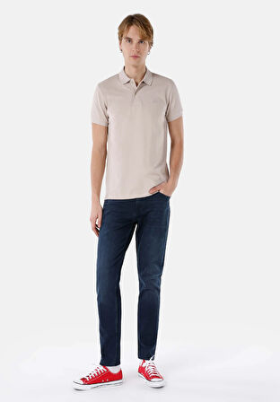 Regular Fit Orta Bel Daralan Paça Erkek Koyu Mavi Jean Pantolon