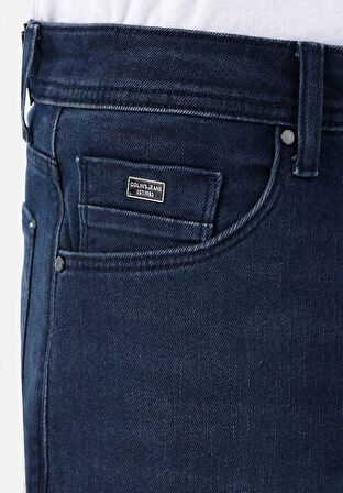 Regular Fit Orta Bel Daralan Paça Erkek Koyu Mavi Jean Pantolon
