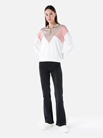Regular Fit Fermuarlı Düz Kadın Çok Renkli Sweatshirt Cl1067436