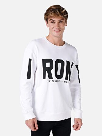 Normal Kesim Bisiklet Yaka Baskılı Beyaz Erkek Sweatshirt Cl1067465