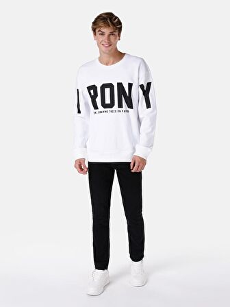 Normal Kesim Bisiklet Yaka Baskılı Beyaz Erkek Sweatshirt Cl1067465