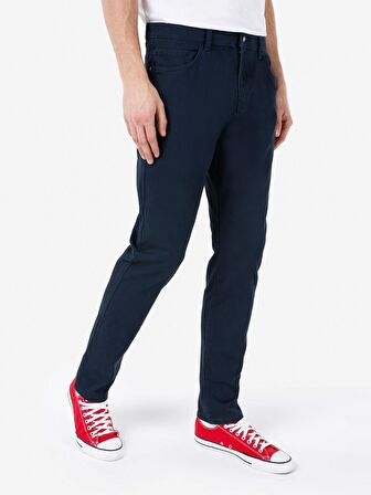 Rahat Normal Kesim Orta Bel Düz Paça Lacivert Erkek Pantolon Cl1067466