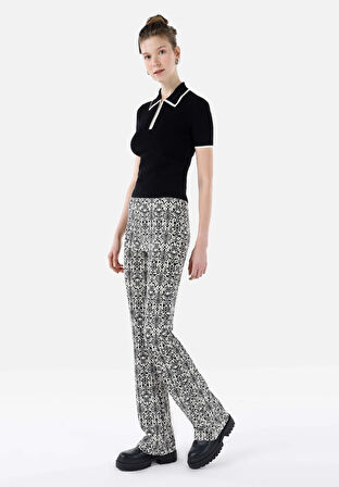 Slim Fit Orta Bel Baskılı Kadın Siyah Eşofman Altı