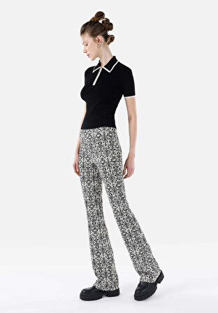 Slim Fit Orta Bel Baskılı Kadın Siyah Eşofman Altı