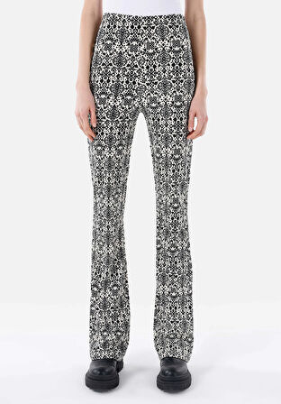 Slim Fit Orta Bel Baskılı Kadın Siyah Eşofman Altı