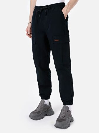 Normal Kesim Orta Bel Düz Paça Kargo Cep Siyah Erkek Pantolon Cl1067496