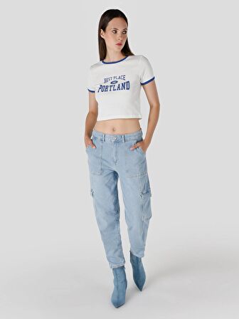 990 Angela Cargo Pantolon Mavi Kadın Jean Pantolon Cl1067509