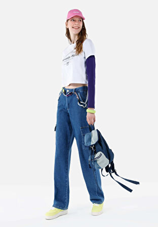 Cargo Fit Orta Bel Daralan Paça Kadın Denim Jean Pantolon