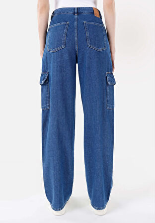 Cargo Fit Orta Bel Daralan Paça Kadın Denim Jean Pantolon