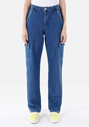 Cargo Fit Orta Bel Daralan Paça Kadın Denim Jean Pantolon