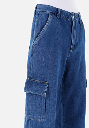 Cargo Fit Orta Bel Daralan Paça Kadın Denim Jean Pantolon
