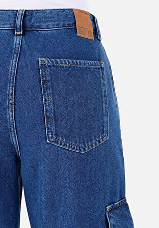 Cargo Fit Orta Bel Daralan Paça Kadın Denim Jean Pantolon
