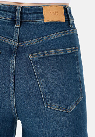 Regular Fit Yüksel Bel Süper Geniş Paça Kadın Mavi Jean Pantolon