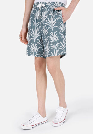 Slim Fit Baskılı Erkek Yeşil Deniz Şortu