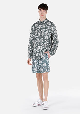 Slim Fit Baskılı Erkek Yeşil Deniz Şortu