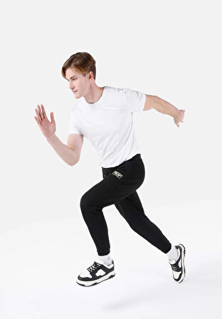 Slim Fit Orta Bel Düz Erkek Siyah Eşofman Altı