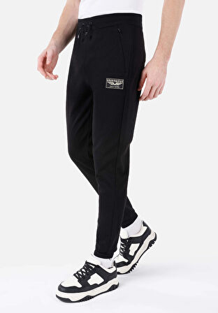 Slim Fit Orta Bel Düz Erkek Siyah Eşofman Altı