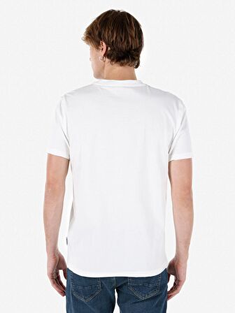 Normal Kesim Bisiklet Yaka Baskılı Beyaz Erkek Kısa Kol Tişört Cl1067613