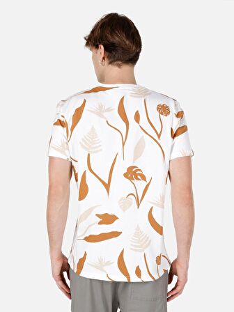 Normal Kesim Bisiklet Yaka Baskılı Beyaz Erkek Kısa Kol Tişört Cl1067614