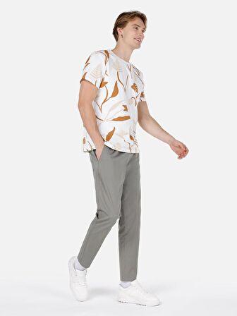 Normal Kesim Bisiklet Yaka Baskılı Beyaz Erkek Kısa Kol Tişört Cl1067614