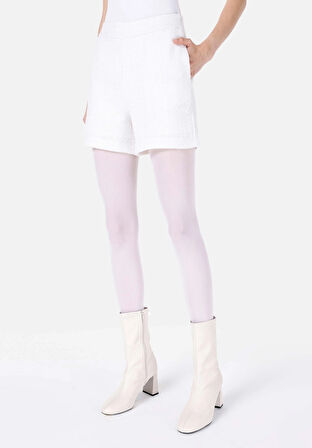 Slim Fit Düşük Bel Düz Kadın Beyaz Şort