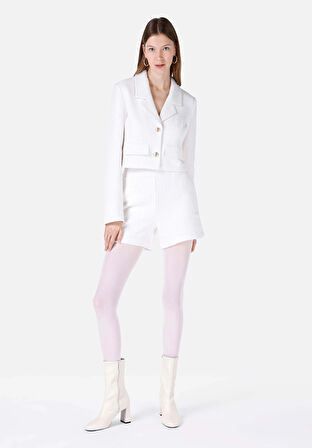 Slim Fit Düşük Bel Düz Kadın Beyaz Şort
