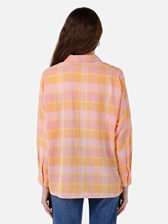 Normal Kesim Shirt Yaka Turuncu Kadın Uzun Kol Gömlek