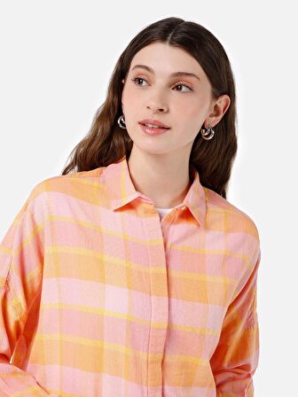 Normal Kesim Shirt Yaka Turuncu Kadın Uzun Kol Gömlek