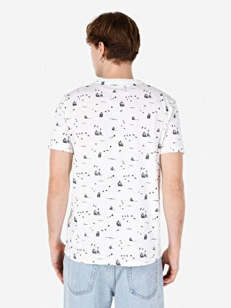 Normal Kesim Bisiklet Yaka Baskılı Beyaz Erkek Kısa Kol Tişört Cl1067698