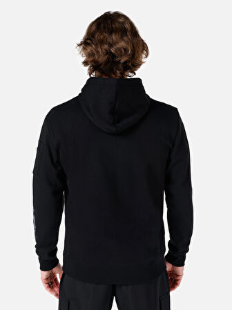 Normal Kesim Kapüşonlu Fermuar Cepli Baskılı Siyah Erkek Sweatshirt Cl1067705