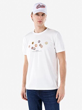 Normal Kesim Bisiklet Yaka Baskılı Beyaz Erkek Kısa Kol Tişört Cl1067712