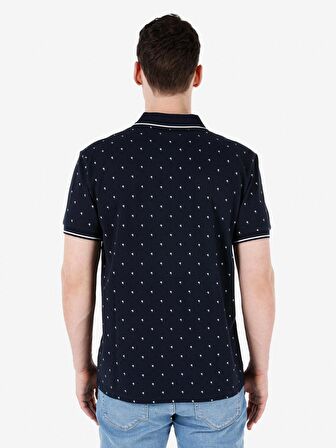 Normal Kesim Polo Yaka Baskılı Lacivert Erkek Kısa Kol Tişört