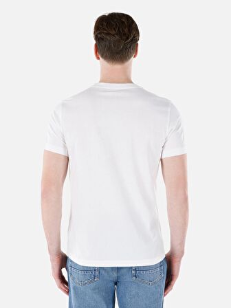 Normal Kesim Bisiklet Yaka Baskılı Beyaz Erkek Kısa Kol Tişört Cl1067743