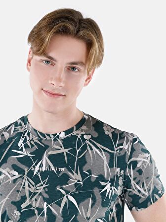 Normal Kesim Bisiklet Yaka Baskılı Çok Renkli Erkek Kısa Kol Tişört Cl1067762