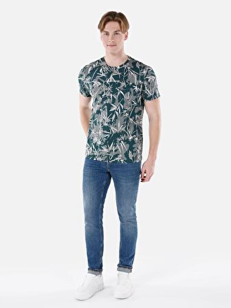 Normal Kesim Bisiklet Yaka Baskılı Çok Renkli Erkek Kısa Kol Tişört Cl1067762