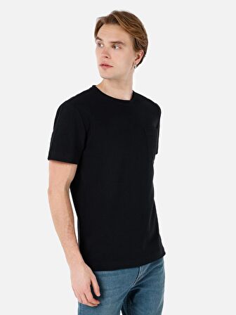 Normal Kesim Bisiklet Yaka Siyah Erkek Kısa Kol Tişört