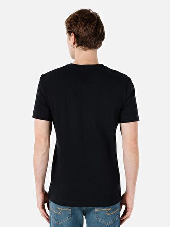Normal Kesim Bisiklet Yaka Siyah Erkek Kısa Kol Tişört
