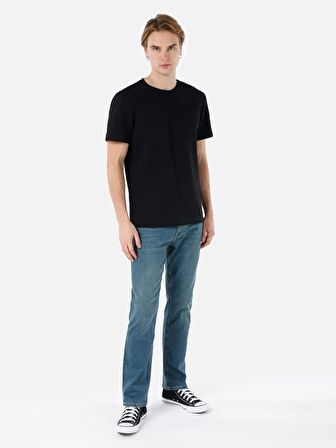 Normal Kesim Bisiklet Yaka Siyah Erkek Kısa Kol Tişört