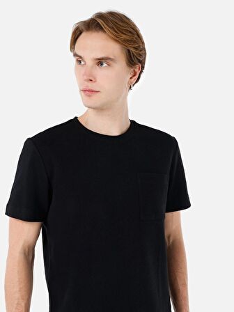 Normal Kesim Bisiklet Yaka Siyah Erkek Kısa Kol Tişört